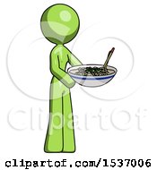 Poster, Art Print Of Green Design Mascot Woman Holding Noodles Offering To Viewer
