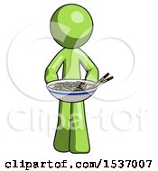 Green Design Mascot Man Serving Or Presenting Noodles