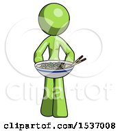 Poster, Art Print Of Green Design Mascot Woman Serving Or Presenting Noodles