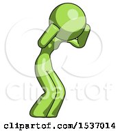 Green Design Mascot Woman With Headache Or Covering Ears Facing Turned To Her Right