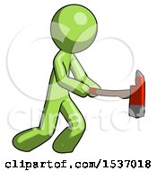 Poster, Art Print Of Green Design Mascot Man With Ax Hitting Striking Or Chopping