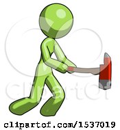 Poster, Art Print Of Green Design Mascot Woman With Ax Hitting Striking Or Chopping