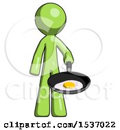 Poster, Art Print Of Green Design Mascot Man Frying Egg In Pan Or Wok