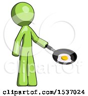 Poster, Art Print Of Green Design Mascot Man Frying Egg In Pan Or Wok Facing Right