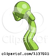 Poster, Art Print Of Green Design Mascot Man With Headache Or Covering Ears Turned To His Left