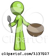 Poster, Art Print Of Green Design Mascot Man With Empty Bowl And Spoon Ready To Make Something