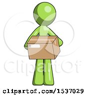 Poster, Art Print Of Green Design Mascot Man Holding Box Sent Or Arriving In Mail
