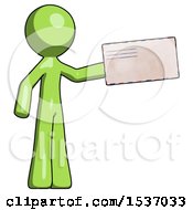 Poster, Art Print Of Green Design Mascot Man Holding Large Envelope