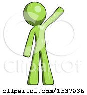 Green Design Mascot Man Waving Emphatically With Left Arm