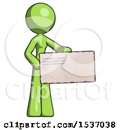 Poster, Art Print Of Green Design Mascot Woman Presenting Large Envelope