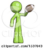 Poster, Art Print Of Green Design Mascot Man Holding Football Up