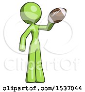 Green Design Mascot Woman Holding Football Up