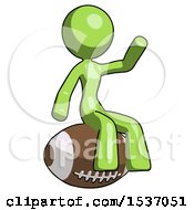 Poster, Art Print Of Green Design Mascot Woman Sitting On Giant Football