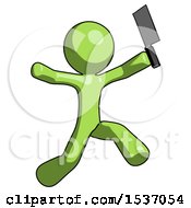 Poster, Art Print Of Green Design Mascot Man Psycho Running With Meat Cleaver