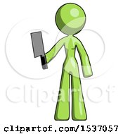 Poster, Art Print Of Green Design Mascot Woman Holding Meat Cleaver