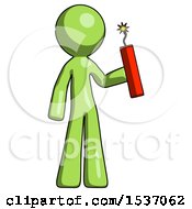 Poster, Art Print Of Green Design Mascot Man Holding Dynamite With Fuse Lit