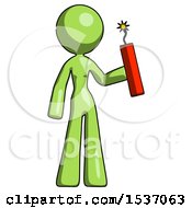 Poster, Art Print Of Green Design Mascot Woman Holding Dynamite With Fuse Lit