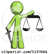 Poster, Art Print Of Green Design Mascot Man Justice Concept With Scales And Sword Justicia Derived