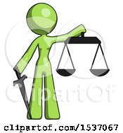 Poster, Art Print Of Green Design Mascot Woman Justice Concept With Scales And Sword Justicia Derived