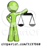 Poster, Art Print Of Green Design Mascot Man Holding Scales Of Justice