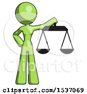 Poster, Art Print Of Green Design Mascot Woman Holding Scales Of Justice