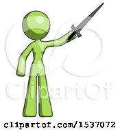 Poster, Art Print Of Green Design Mascot Woman Holding Sword In The Air Victoriously