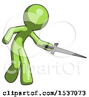 Poster, Art Print Of Green Design Mascot Man Sword Pose Stabbing Or Jabbing