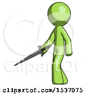 Green Design Mascot Man With Sword Walking Confidently