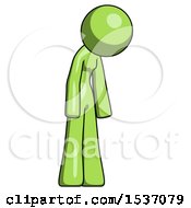 Green Design Mascot Woman Depressed With Head Down Turned Right