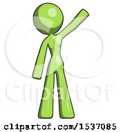 Green Design Mascot Woman Waving Emphatically With Left Arm