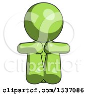 Poster, Art Print Of Green Design Mascot Woman Sitting With Head Down Facing Forward