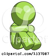 Poster, Art Print Of Green Design Mascot Man Sitting With Head Down Facing Angle Right