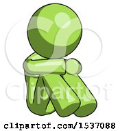 Poster, Art Print Of Green Design Mascot Woman Sitting With Head Down Facing Angle Right