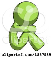Green Design Mascot Man Sitting With Head Down Facing Sideways Right