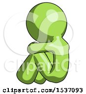 Poster, Art Print Of Green Design Mascot Man Sitting With Head Down Back View Facing Left