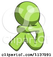Poster, Art Print Of Green Design Mascot Man Sitting With Head Down Facing Sideways Left
