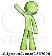 Green Design Mascot Man Waving Emphatically With Right Arm