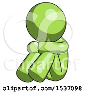 Poster, Art Print Of Green Design Mascot Man Sitting With Head Down Facing Angle Left
