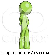 Poster, Art Print Of Green Design Mascot Man Thinking Wondering Or Pondering Rear View