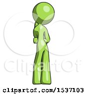 Poster, Art Print Of Green Design Mascot Woman Thinking Wondering Or Pondering Rear View