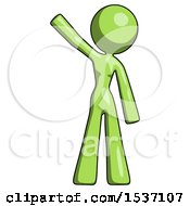 Green Design Mascot Woman Waving Emphatically With Right Arm