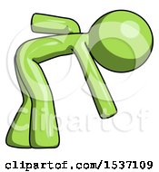 Poster, Art Print Of Green Design Mascot Man Picking Something Up Bent Over