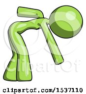 Poster, Art Print Of Green Design Mascot Woman Bent Over Picking Something Up