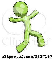 Poster, Art Print Of Green Design Mascot Man Running Away In Hysterical Panic Direction Right