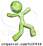 Poster, Art Print Of Green Design Mascot Woman Running Away In Hysterical Panic Direction Right