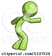 Poster, Art Print Of Green Design Mascot Man Sneaking While Reaching For Something