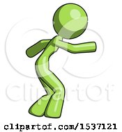 Poster, Art Print Of Green Design Mascot Woman Sneaking While Reaching For Something