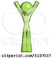 Green Design Mascot Woman Hands Up