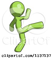 Poster, Art Print Of Green Design Mascot Man Kick Pose