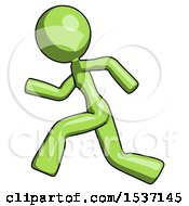 Poster, Art Print Of Green Design Mascot Woman Running Fast Left